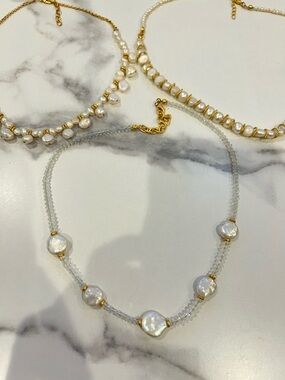 Lot of 3 Mother of Pearl Necklaces 24k Gold Plated